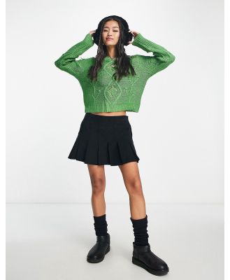 Wednesday's Girl cropped boxy jumper in green cable knit