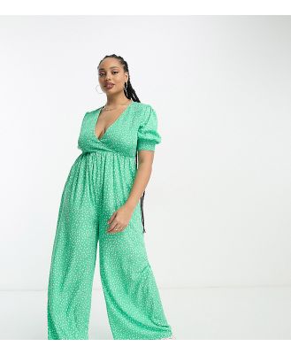 Wednesday's Girl Curve shirred bust relaxed jumpsuit in green smudge spot