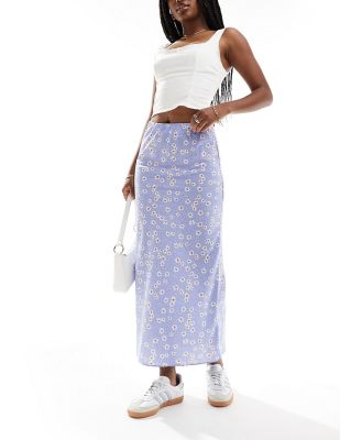 Wednesday's Girl daisy floral midaxi skirt in blue