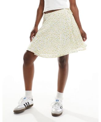 Wednesday's Girl floral print tie detail mini skirt in white and yellow