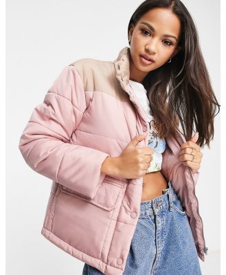 Wednesday's Girl high neck puffer jacket in pink contrast