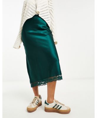 Wednesday's Girl lace trim midaxi skirt in teal green