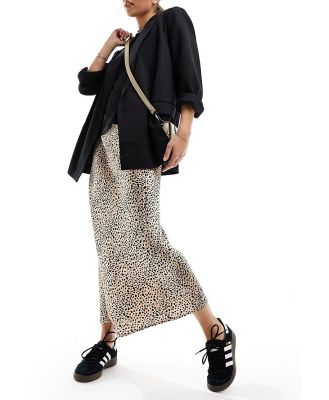 Wednesday's Girl leopard spot satin midaxi skirt in gold and black