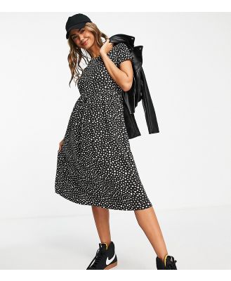 Wednesday's Girl midi smock dress in black smudge spot print