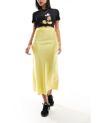 Wednesday's Girl satin bias cut midaxi skirt in pale yellow