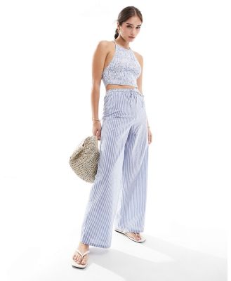 Wednesday's Girl striped wide leg pants in blue and white (part of a set)