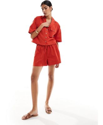 Wednesday's Girl tie waist cotton shorts in bright red (part of a set)