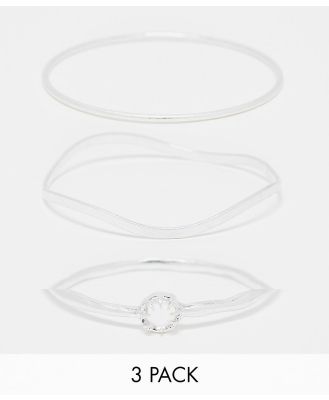 Weekday bangle bracelet 3 pack with gemstone detail in silver