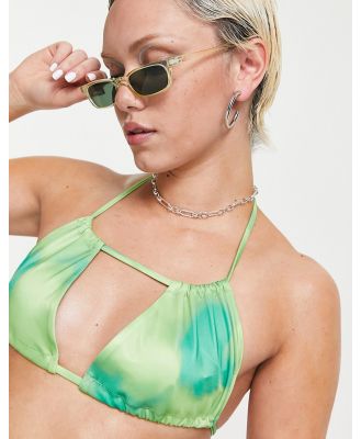 Weekday Breeze tie neck bikini top in green tie dye print