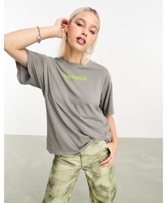 Weekday Gen oversized fantasy graphic print t-shirt with distressed detail in grey