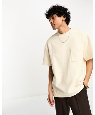 Weekday Great structured t-shirt in neppy fabric in beige-Neutral