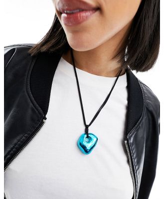 Weekday Kate cord necklace with blue metallic pendant-Black