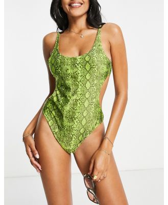 Weekday low back snake print swimsuit in green - MGREEN