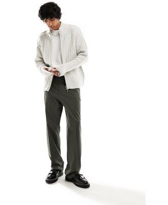 Weekday Mattias wool blend zip through cable knit cardigan in off white