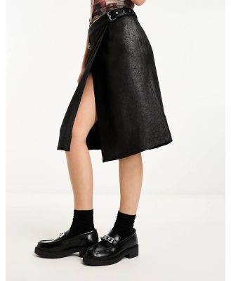 Weekday Oda faux leather midi skirt with belt and hardware details in black