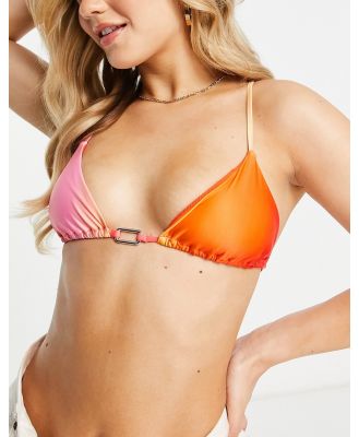 Weekday polyester blend cross back triangle bikini top in pink and orange ombre-Multi