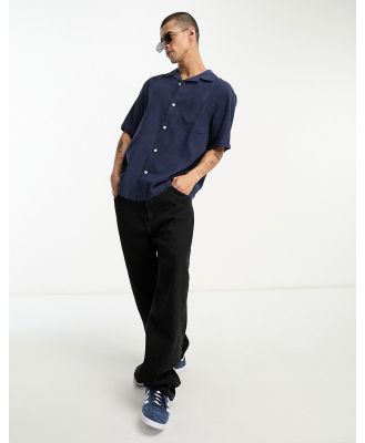 Weekday Relaxed resort short sleeve shirt in navy-Blue