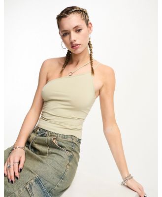 Weekday Ring asymmetric cami singlet with ring detail in beige green-Neutral