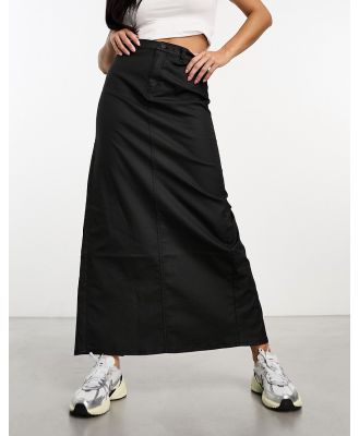 Weekday Rose wax coated maxi skirt with split in black