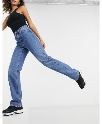 Weekday Voyage cotton high waist straight leg jeans in sea blue - MBLUE