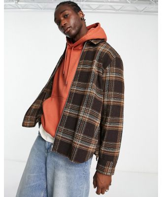 Weekday wool blend Curtis checked overshirt in brown