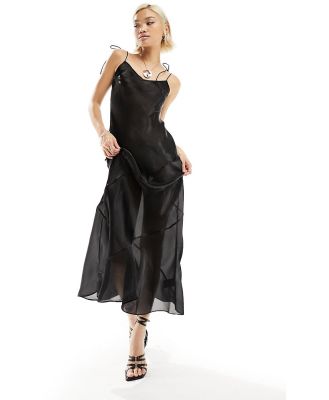 Weekday Yoko sheer maxi slip dress in black