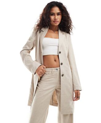 Weekday Zoe linen blend longline blazer in beige (part of a set)-Neutral