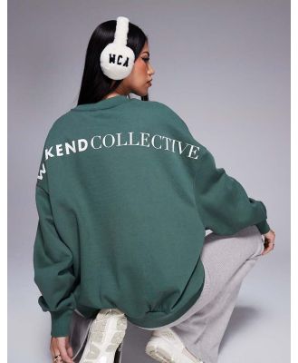 Weekend Collective oversized sweatshirt with large back logo in khaki-Green