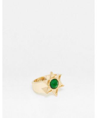 WFTW sheriffs star signet ring with green stone in gold