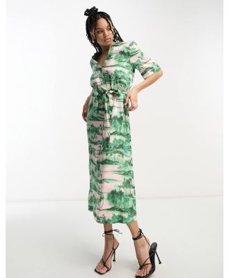 Whistles belted midi shirt dress in pink scenic print