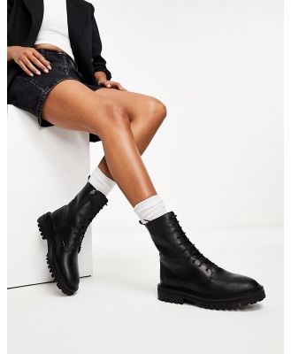 Whistles chunky lace up high ankle boots in black