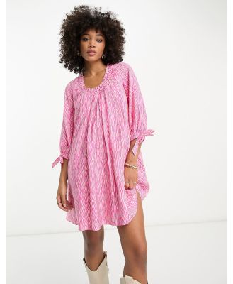 Whistles gathered neck mini smock dress in pink zebra