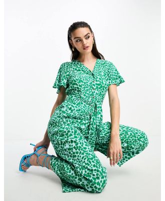 Whistles leopard shirred jumpsuit in green