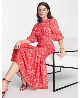 Whistles maxi smock dress in red and pink peony print