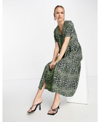 Whistles midi tea dress in tonal leopard print-Green
