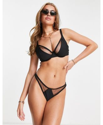 Wolf & Whistle Exclusive mix and match high leg bikini bottoms with mesh insert in black