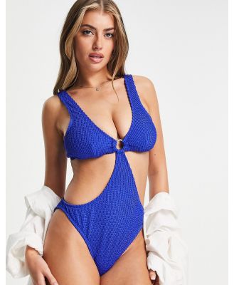 Wolf & Whistle Fuller Bust Exclusive cut out swimsuit in blue crinkle
