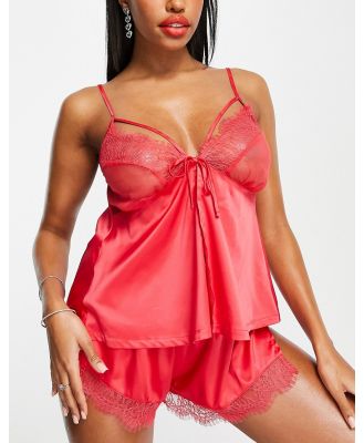Wolf & Whistle Fuller Bust satin cami top and shorts set in red