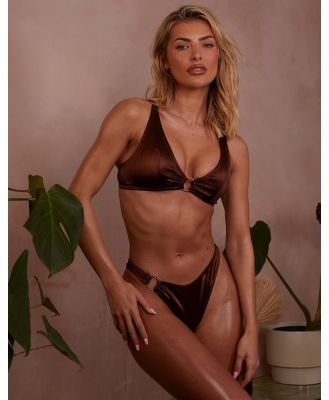 Wolf & Whistle x Emily Hughes Fuller Bust high apex ring front bikini top in high shine brown