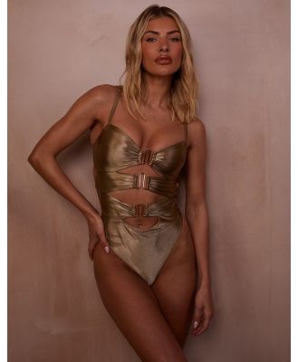 Wolf & Whistle x Emily Hughes Fuller Bust swimsuit in gold metallic