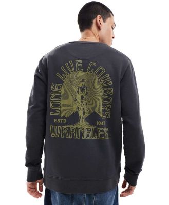 Wrangler cowboy back logo sweatshirt in faded black