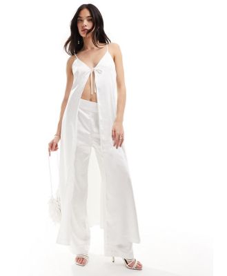 Y.A.S Bridal satin tie front maxi cami top with train in white (part of a set)