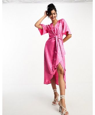 Y.A.S Bridesmaid jacquard satin kimono midi dress in pink