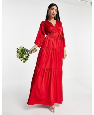 Y.A.S Bridesmaid maxi dress with cut out back and wrap front in red-Blue