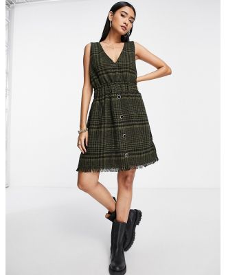 Y.A.S check pinafore dress in olive-Brown