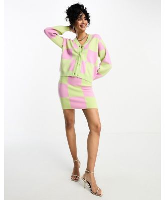 Y.A.S checkerboard knitted mini skirt in pink and green (part of a set)-Multi