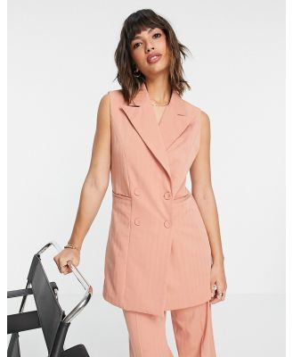 Y.A.S co-ord double-breasted waistcoat in coral-Brown