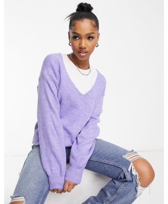 Y.A.S Emmy deep v neck soft knit jumper in lilac-Purple
