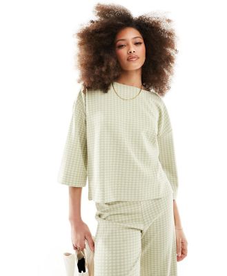 Y.A.S jersey knit oversized t-shirt in green check (part of a set)-Multi