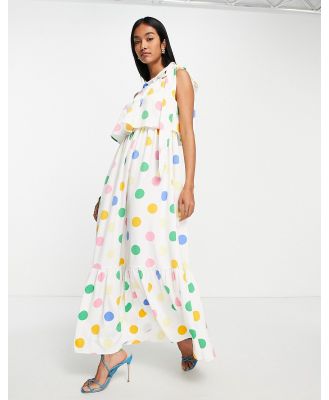 Y.A.S one shoulder tiered maxi dress in confetti polka dot-Multi